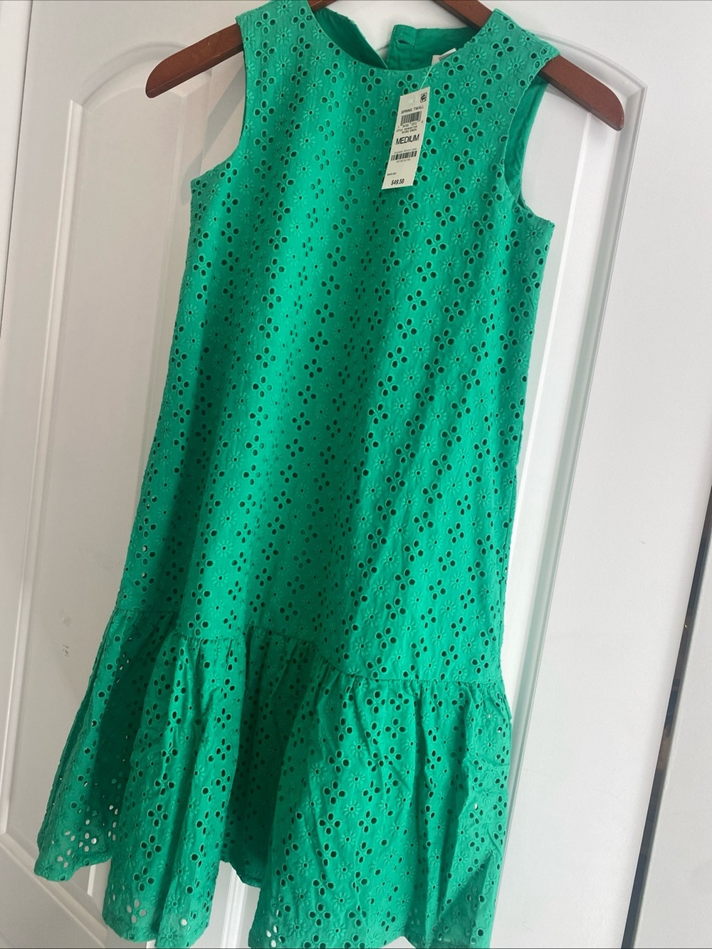 Macy's Green Eyelet Sleeveless Ruffle-Hem Dress